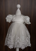 Ivory Satin and Embroidered Lace Christening Dress with Bow CW05