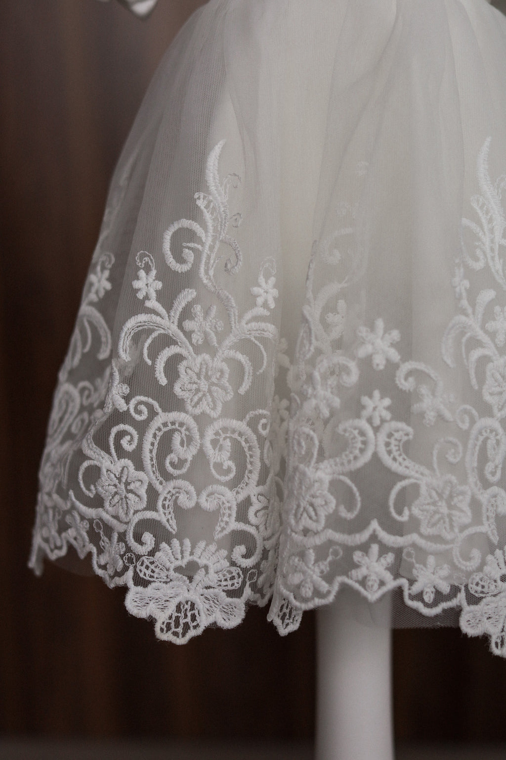Ivory Satin and Embroidered Lace Christening Dress with Bow CW05