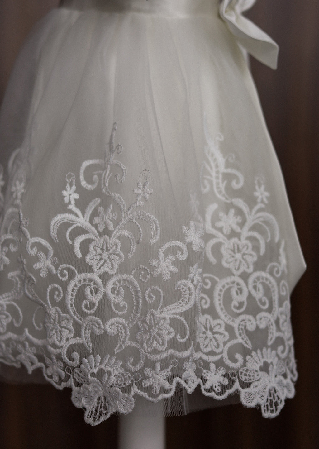 Ivory Satin and Embroidered Lace Christening Dress with Bow CW05