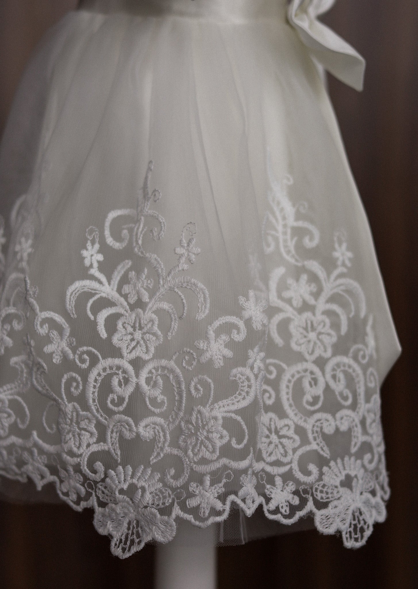 Ivory Satin and Embroidered Lace Christening Dress with Bow CW05