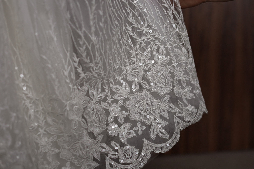 Ivory Embroidered Christening Gown with Satin Bow & Sequins CW22
