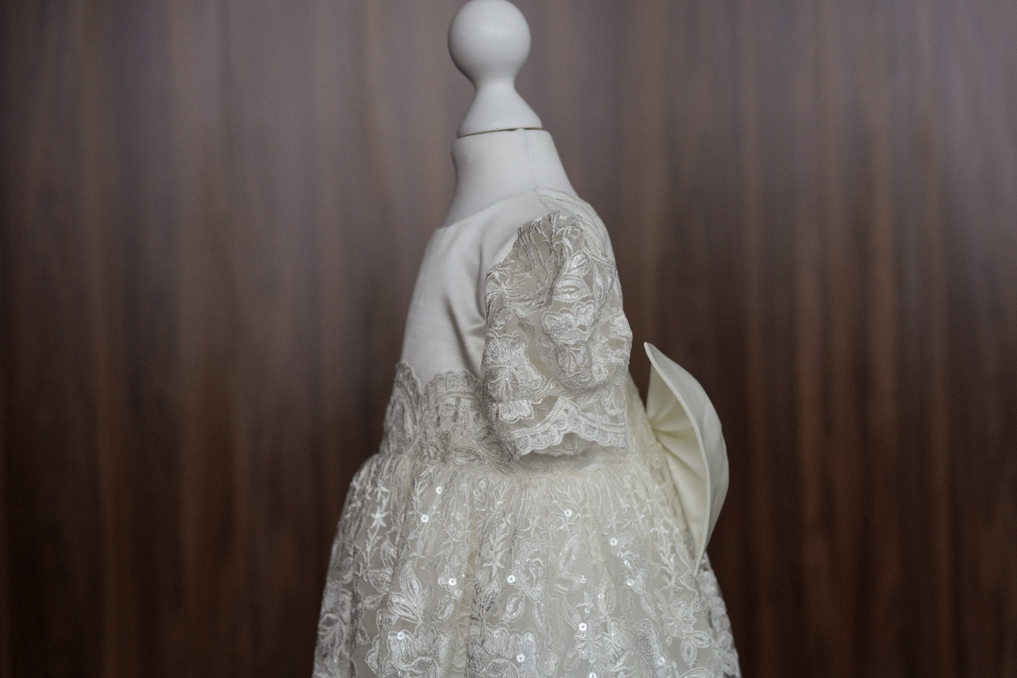 Ivory Embroidered Christening Gown with Satin Bow & Sequins CW22