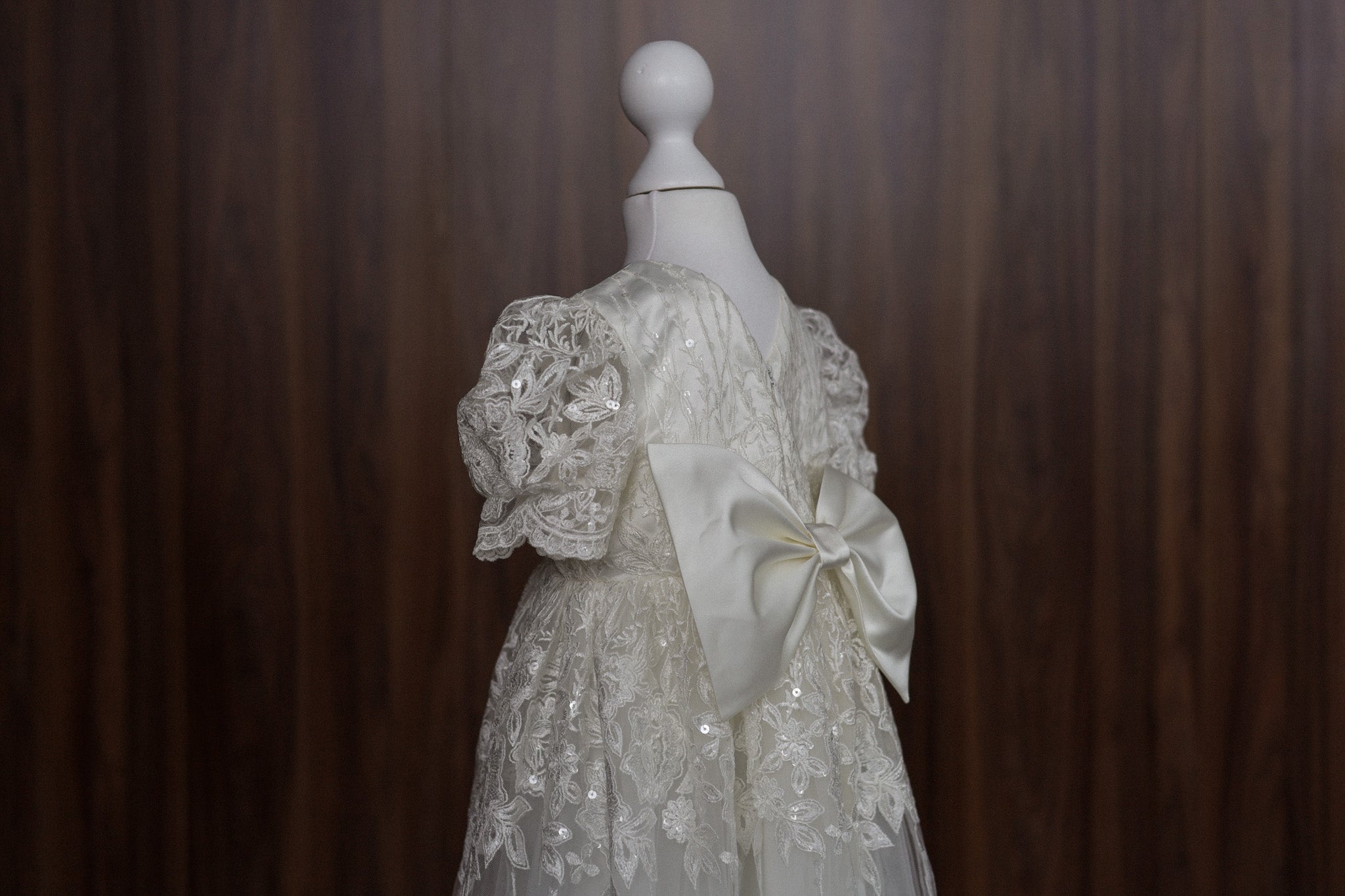 Ivory Embroidered Christening Gown with Satin Bow & Sequins CW22