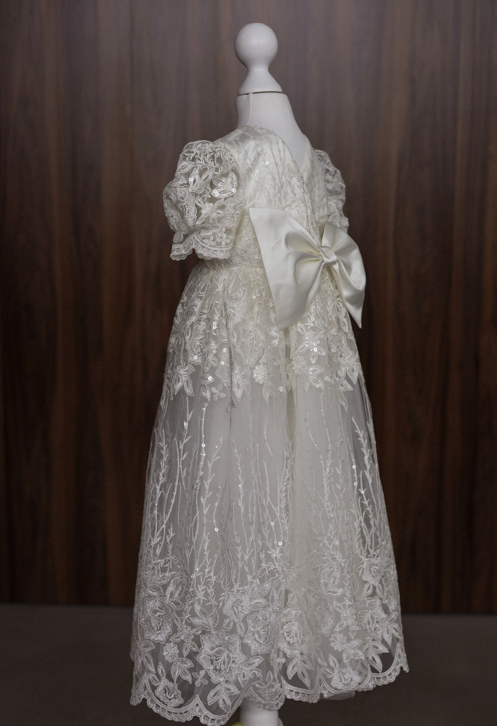 Ivory Embroidered Christening Gown with Satin Bow & Sequins CW22
