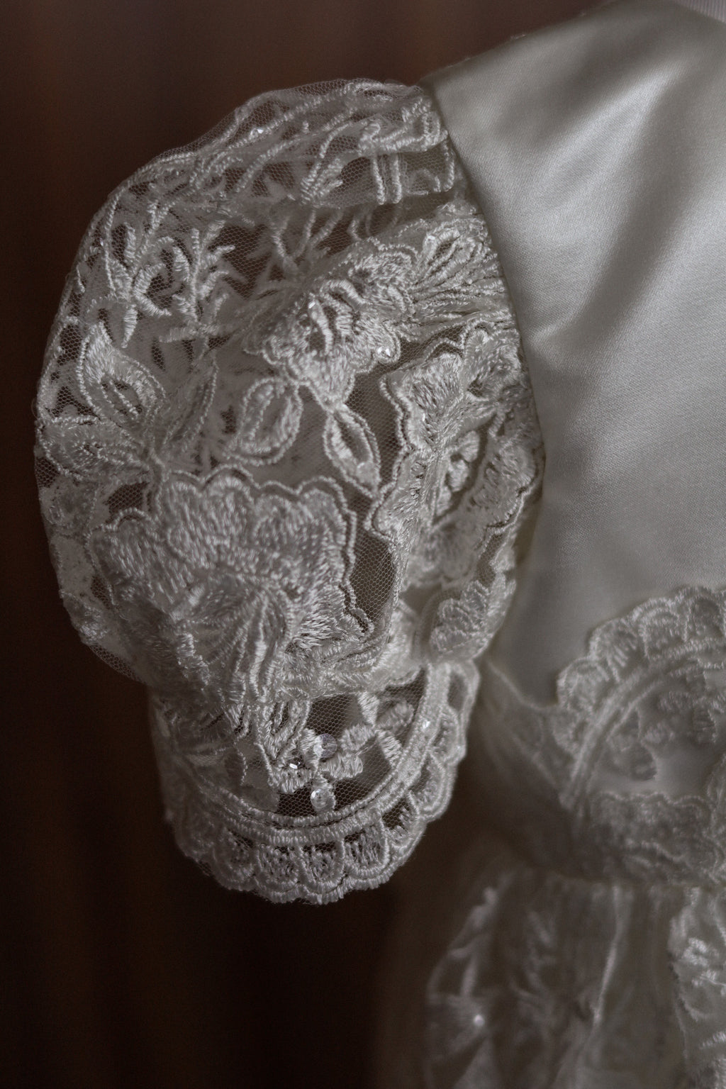 Ivory Embroidered Christening Gown with Satin Bow & Sequins CW22