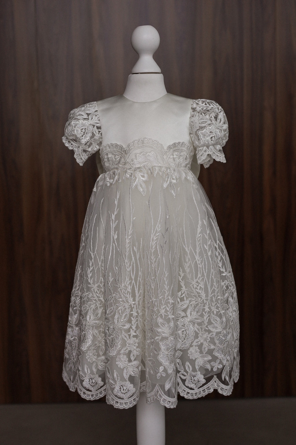 Ivory Floral Lace Christening Dress with  Satin Bow CW14