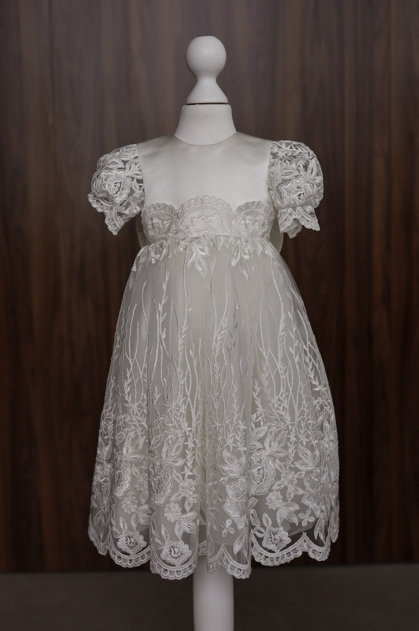 Ivory Floral Lace Christening Dress with  Satin Bow CW14