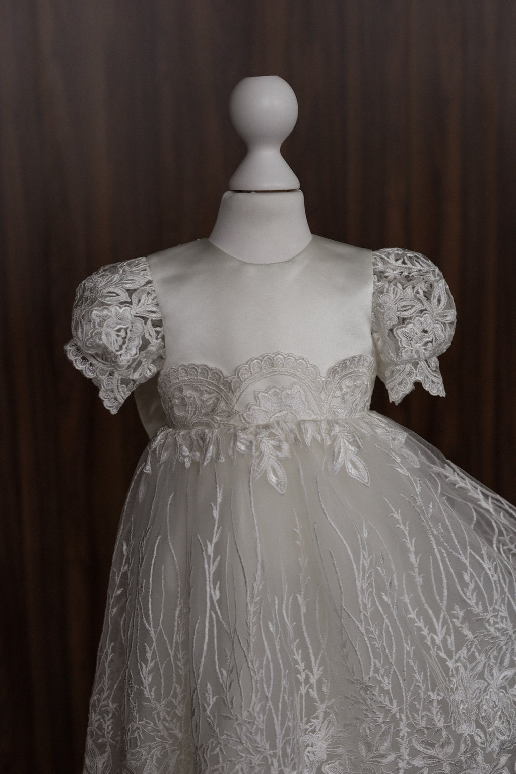 Ivory Floral Lace Christening Dress with  Satin Bow CW14