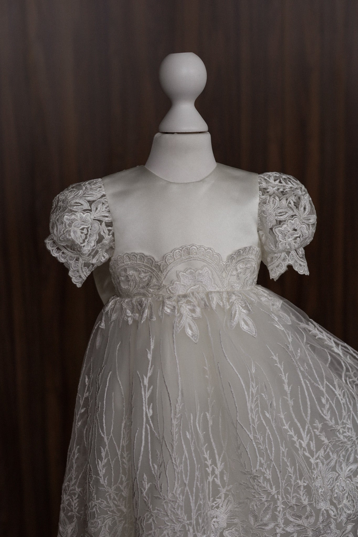 Ivory Floral Lace Christening Dress with  Satin Bow CW14