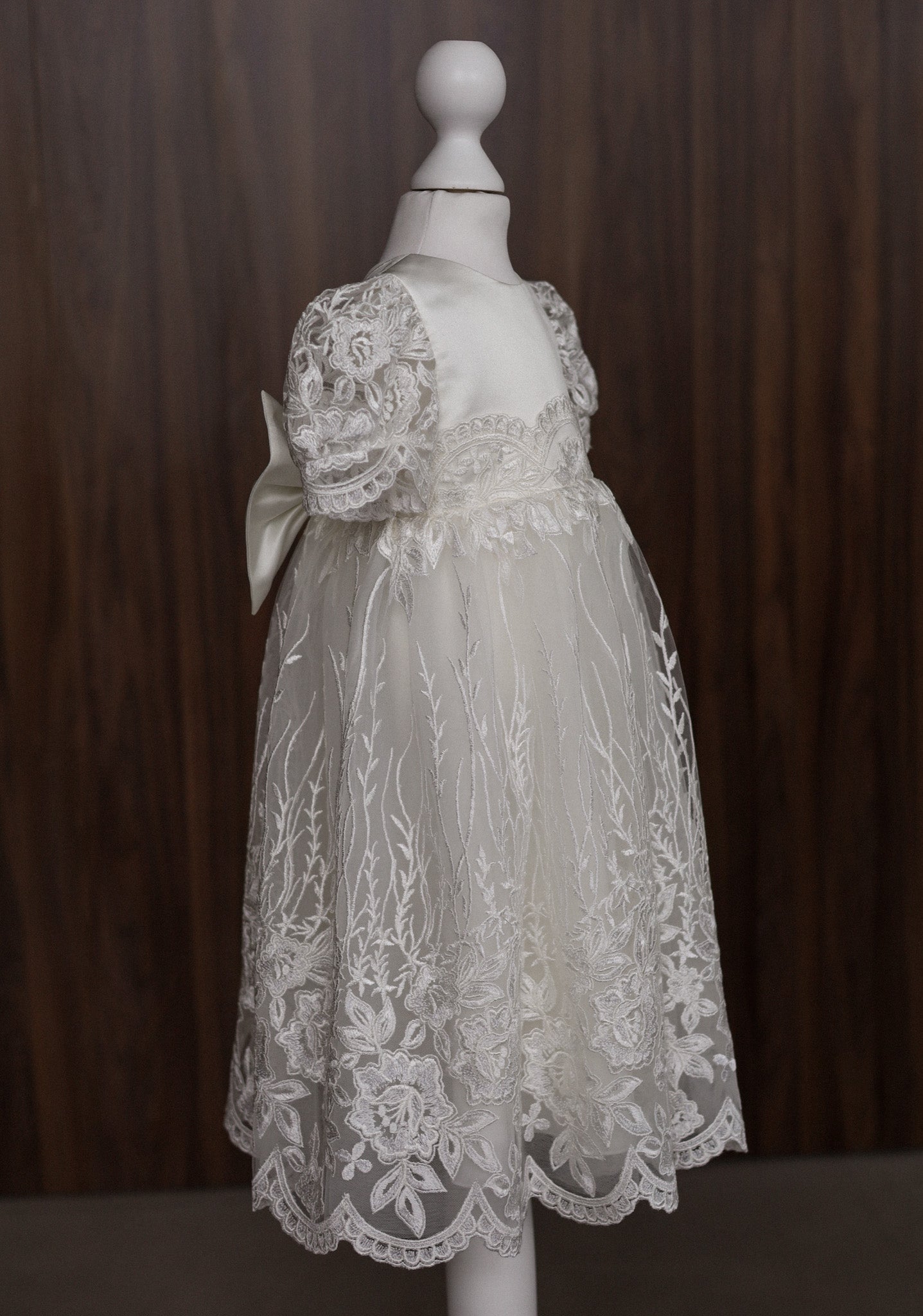 Ivory Floral Lace Christening Dress with  Satin Bow CW14