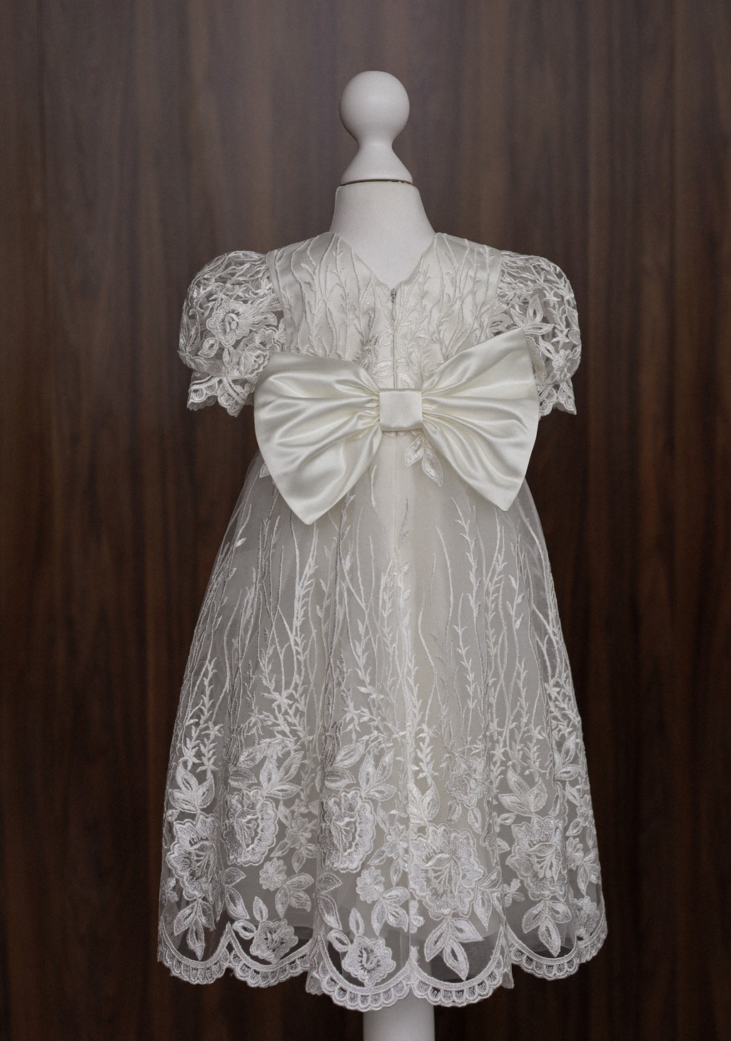Ivory Floral Lace Christening Dress with  Satin Bow CW14