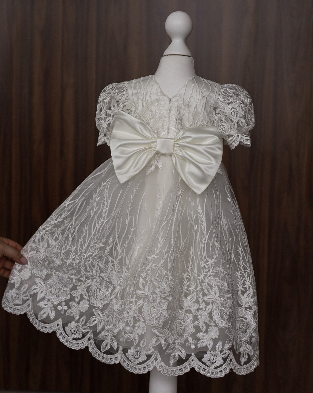 Ivory Floral Lace Christening Dress with  Satin Bow CW14