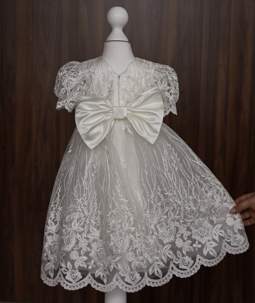 Ivory Floral Lace Christening Dress with  Satin Bow CW14