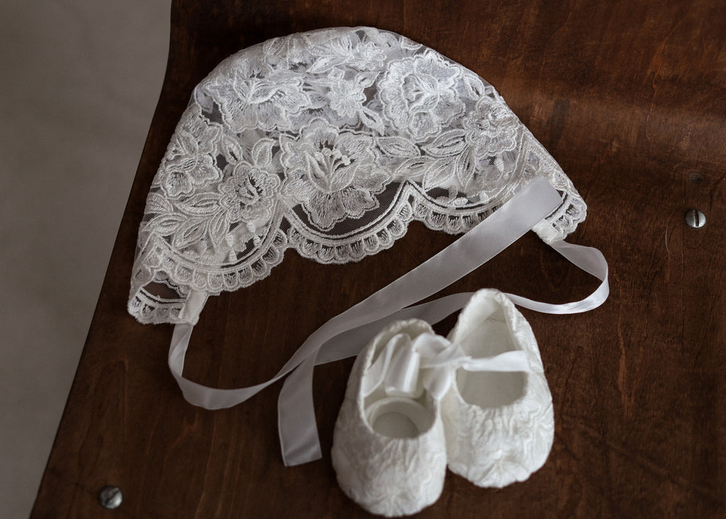 Ivory Floral Lace Christening Dress with  Satin Bow CW14
