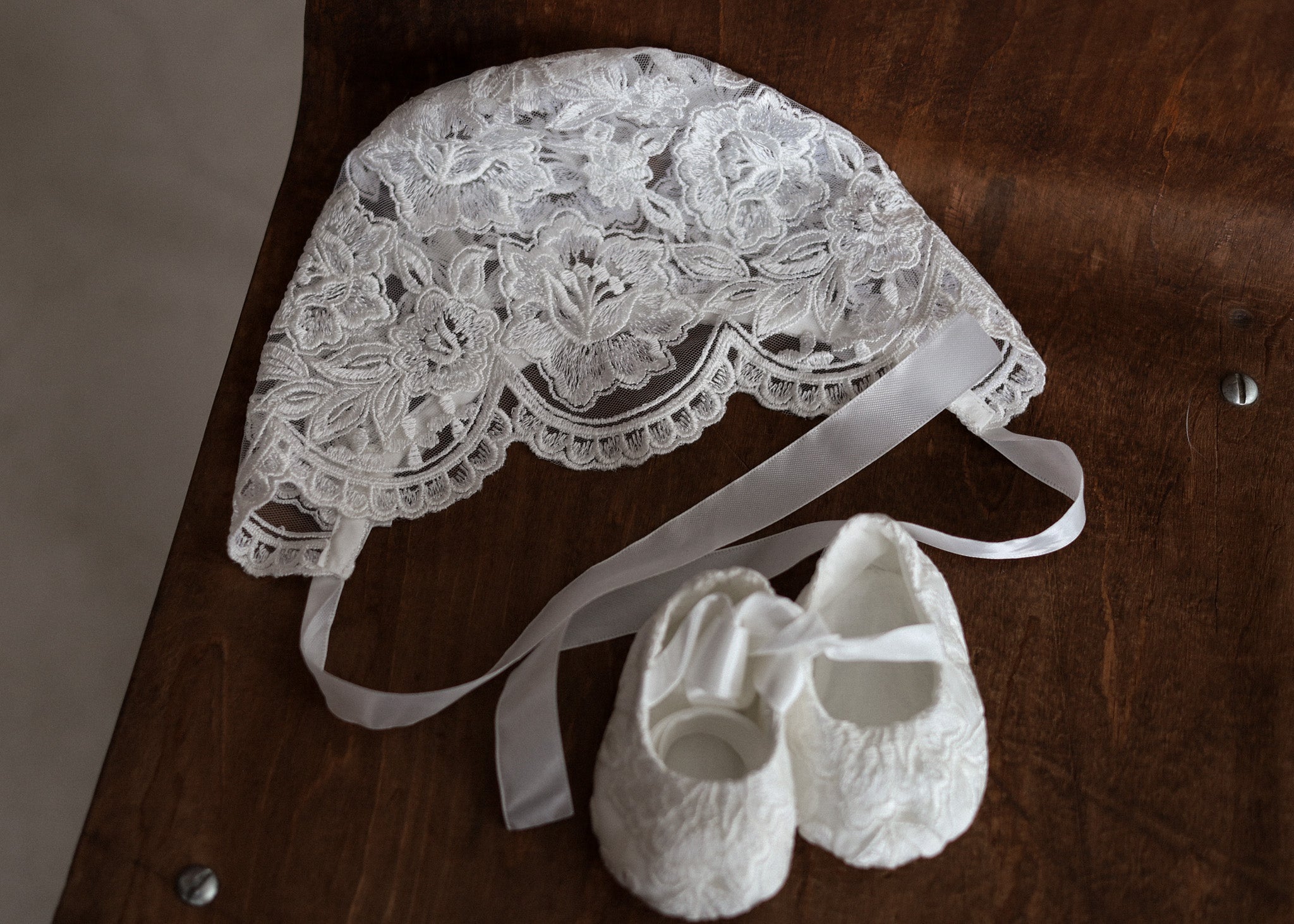 Ivory Floral Lace Christening Dress with  Satin Bow CW14