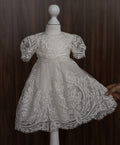 Ornate Embroidered Lace Christening Dress with Puff Sleeves CW07