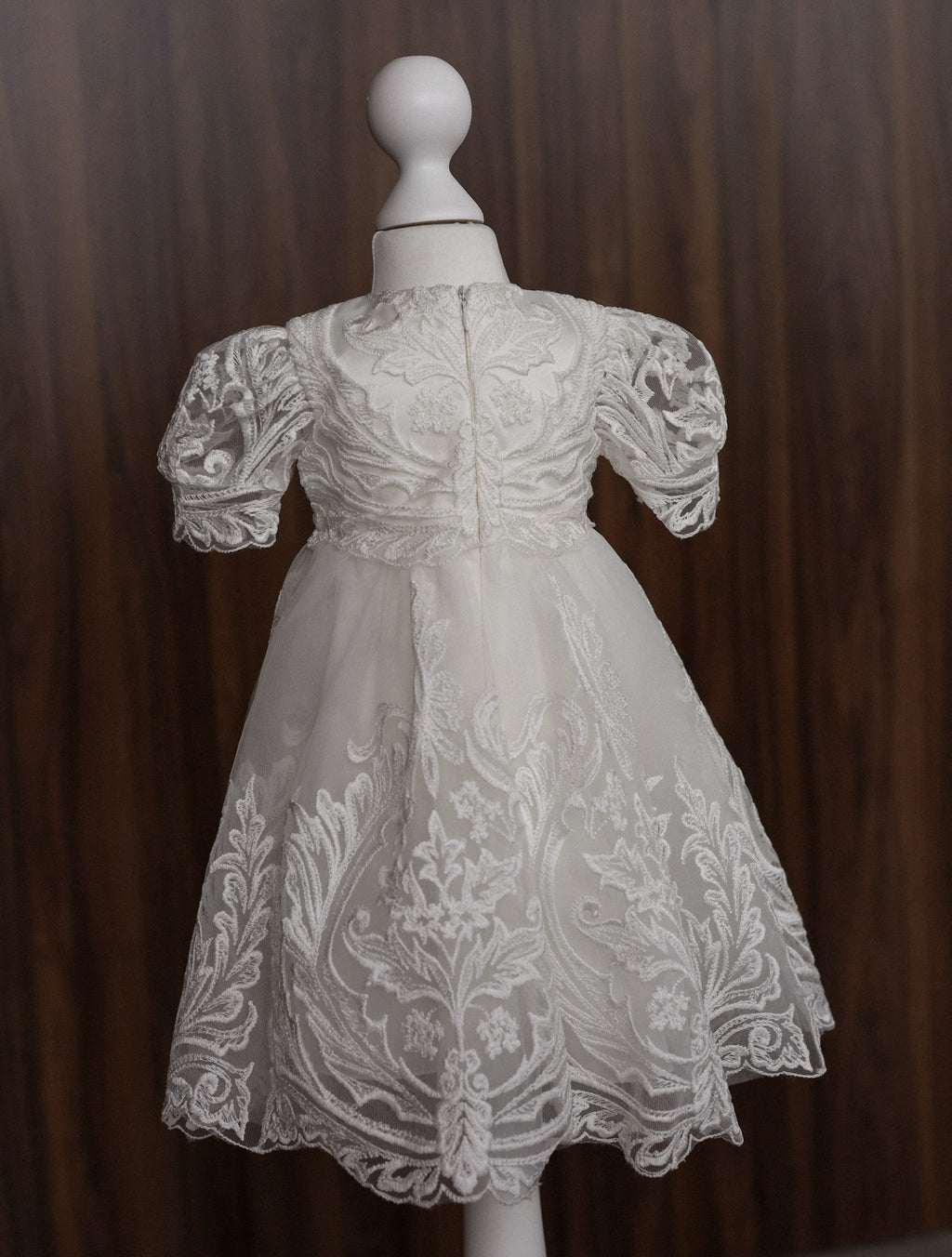 Ornate Embroidered Lace Christening Dress with Puff Sleeves CW07
