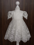 Floral Embroidered Lace Christening Dress with Puff Sleeves CW06